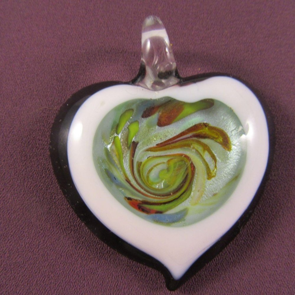 swirled art glass heart shaped pendant purple